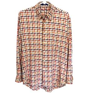 Alan Flusser Shirt Size M Brown, Gold, And Rust Plaid